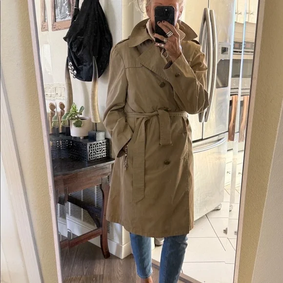 Vintage Sears Men's Tan Double-Breasted Trench Coat - Picture 5 of 12